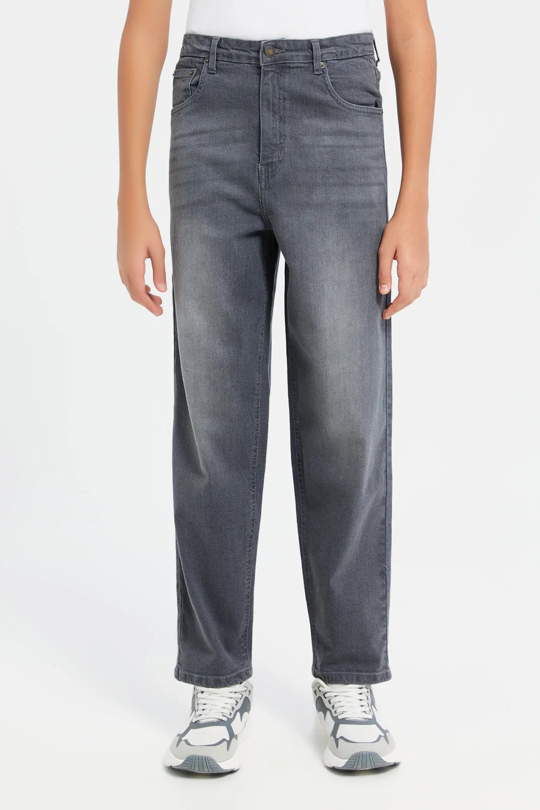 Senior Boys Grey Baggy Fit Jeans