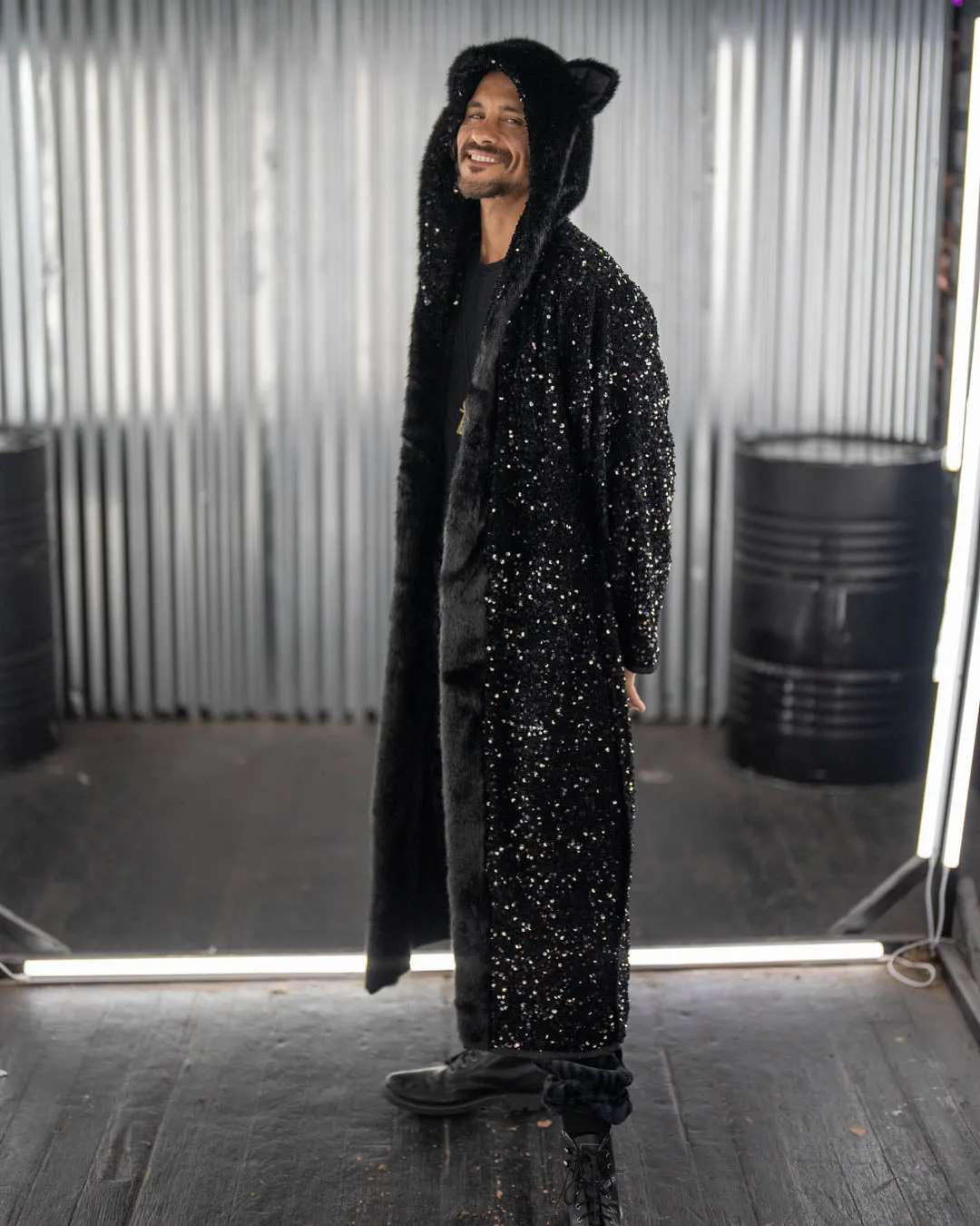 Sequin Black Panther Classic Faux Fur Style Robe | Men's