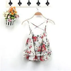 Sexy Print Chiffon Sleeveless Women Camis Cropped Ladies Spaghetti Strap Crop Tank Top Flower Floral Blouse  SM6