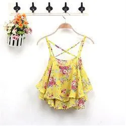 Sexy Print Chiffon Sleeveless Women Camis Cropped Ladies Spaghetti Strap Crop Tank Top Flower Floral Blouse  SM6