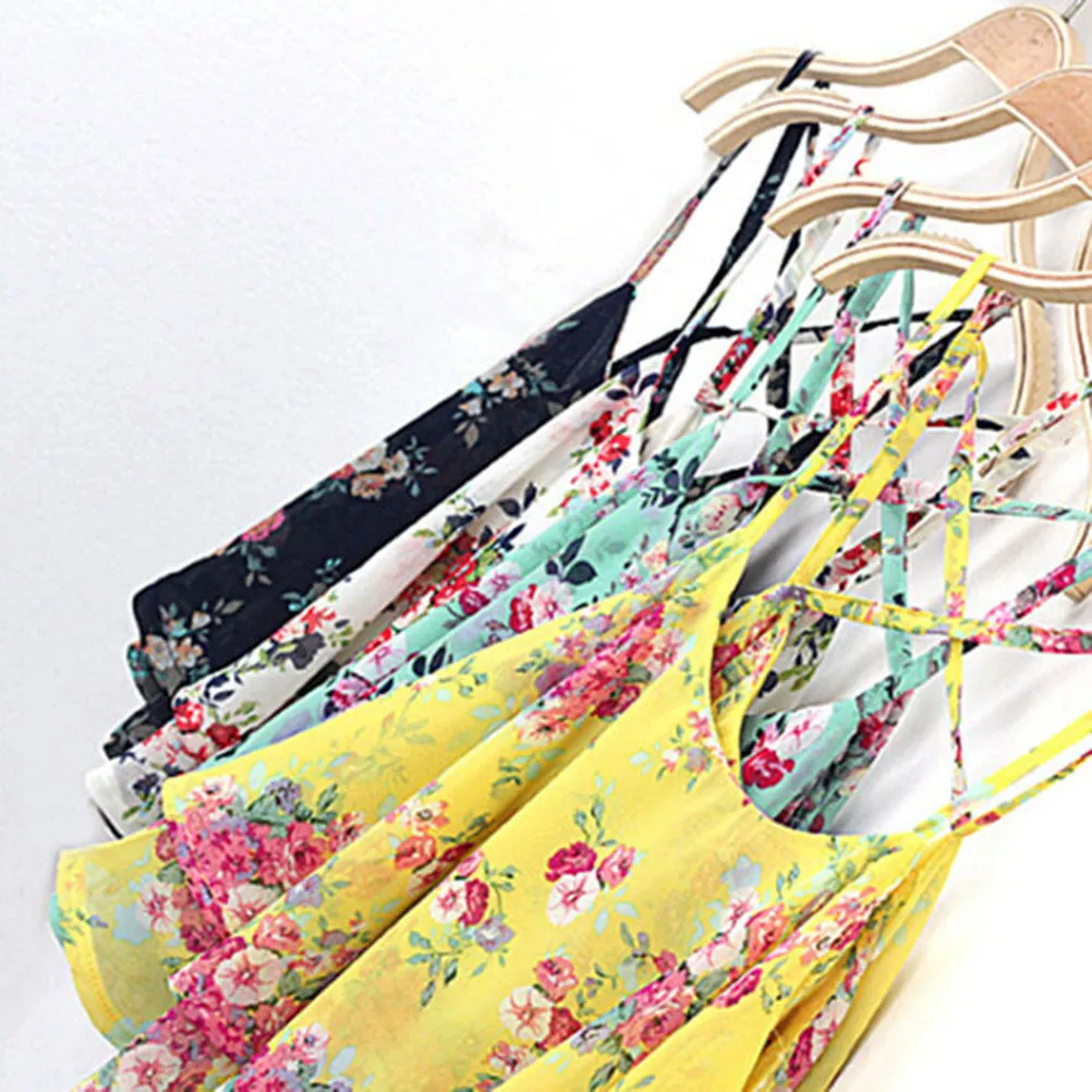 Sexy Print Chiffon Sleeveless Women Camis Cropped Ladies Spaghetti Strap Crop Tank Top Flower Floral Blouse  SM6