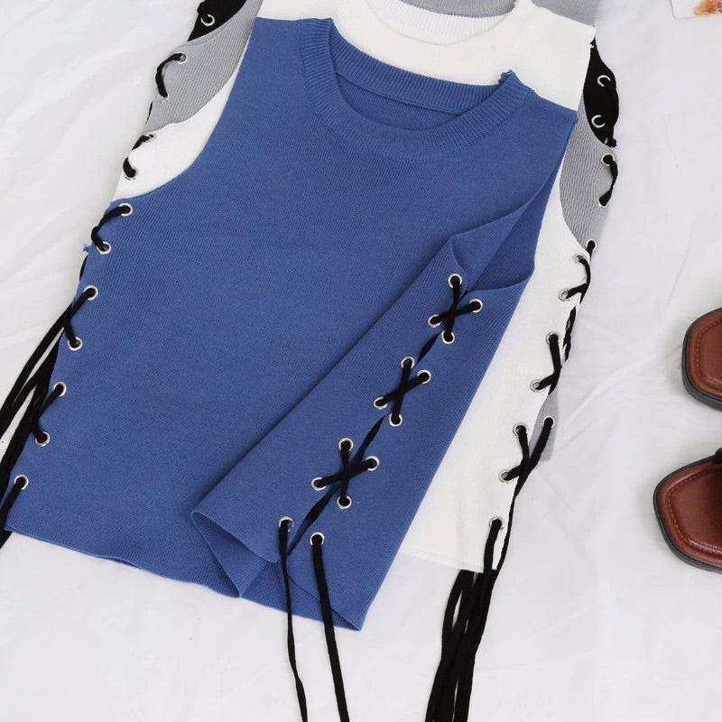 Side Laced Cropped Knit Top