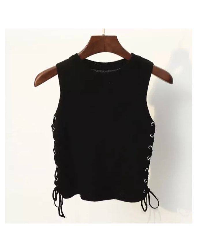 Side Laced Cropped Knit Top