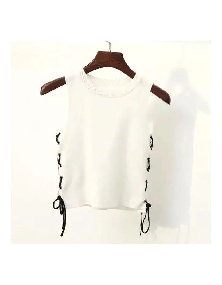 Side Laced Cropped Knit Top