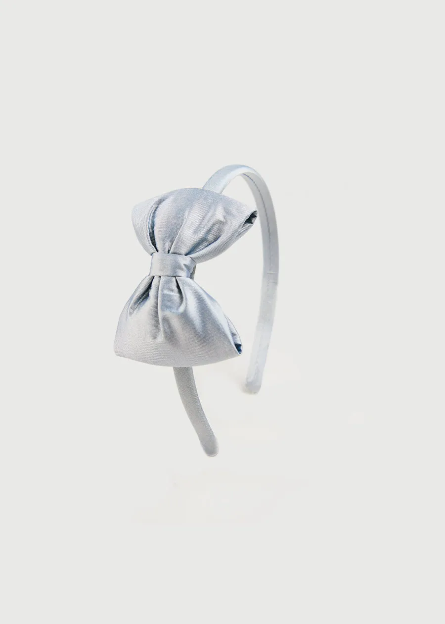 Silk Small Bow Headband in Blue