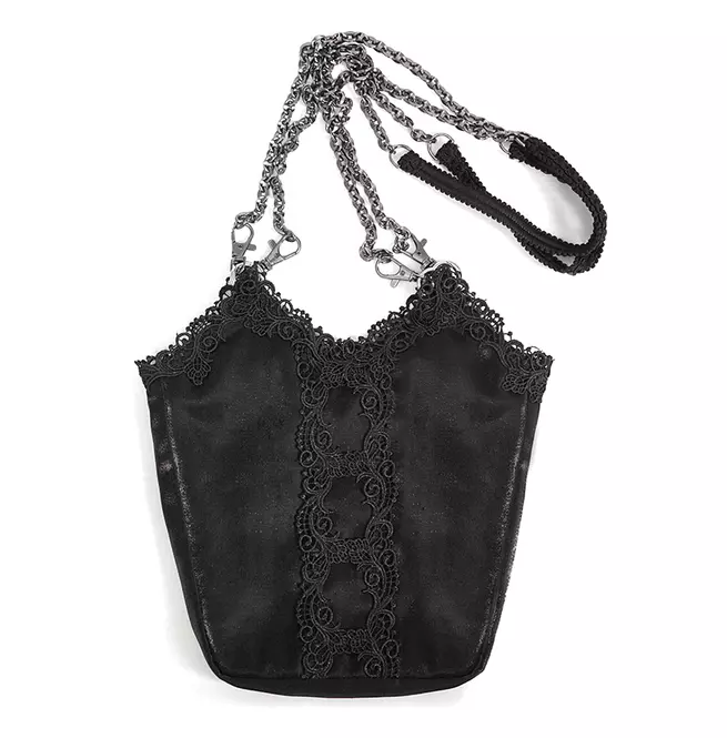 Steampunk Black Embroidered Chain Straps Handbag