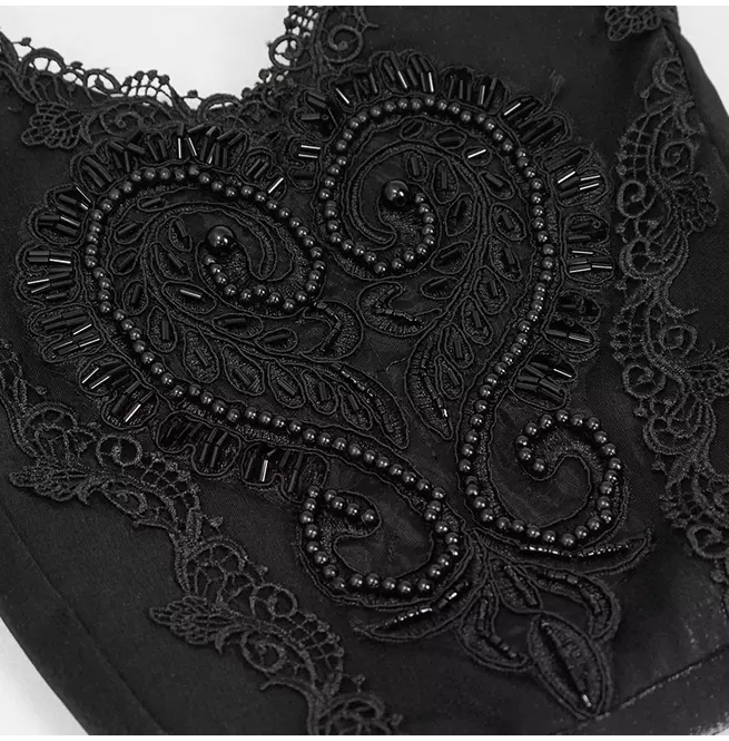 Steampunk Black Embroidered Chain Straps Handbag