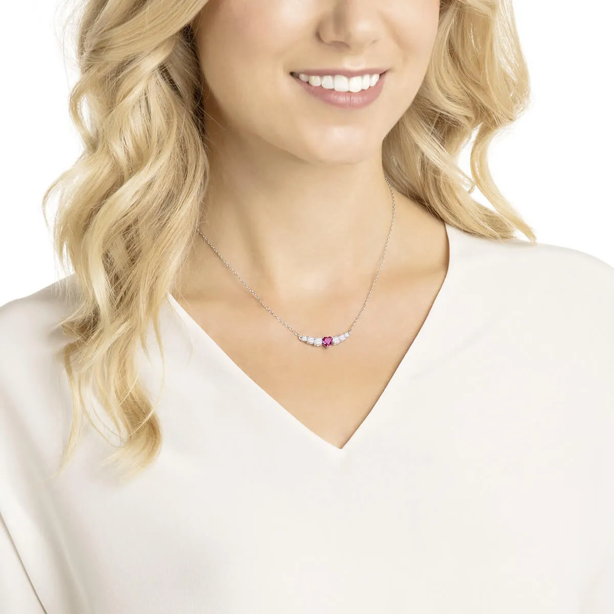 Swarovski LOVE Necklace, White, Pink, Rhodium - 5408434