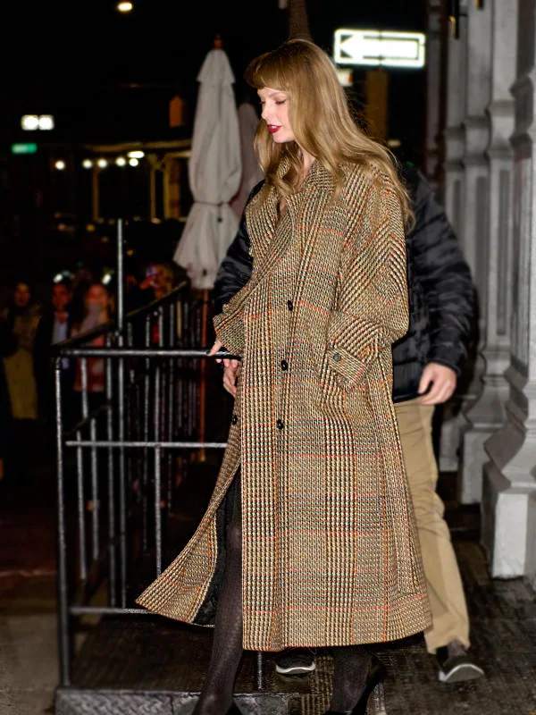 Taylor Swift Tweed Coat | Taylor Swift Checked Brown Coat