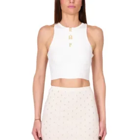 TOP CROPPED A COSTINE, BIANCO