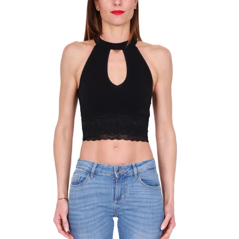 TOP CROPPED A COSTINE, NERO