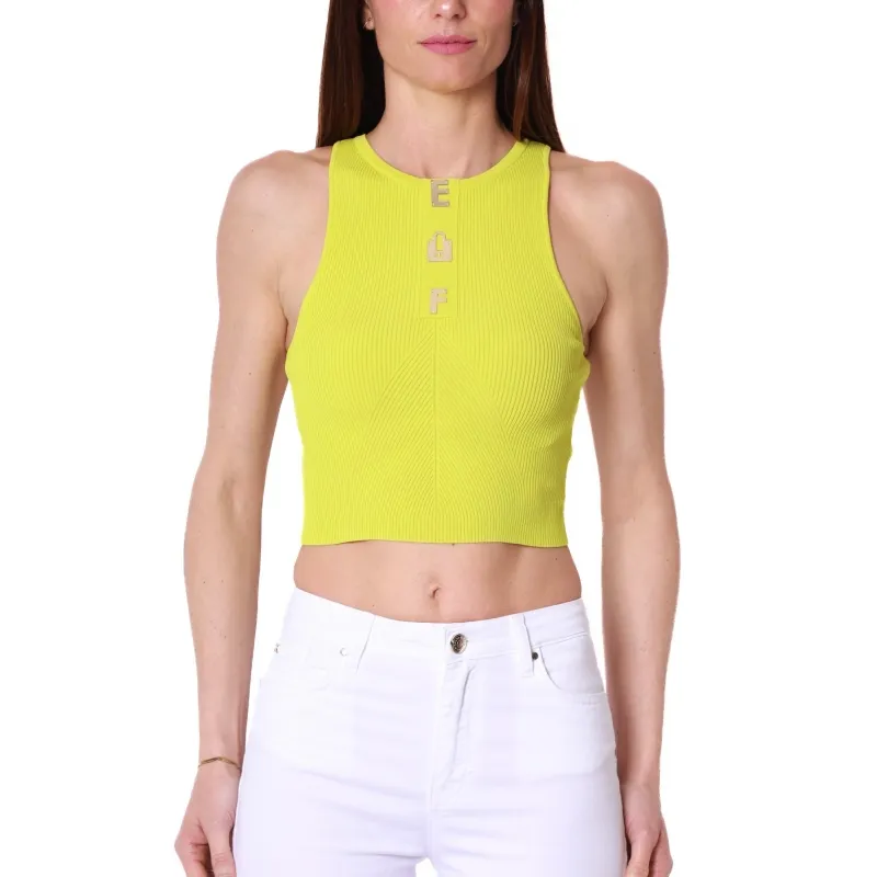 TOP CROPPED IN MAGLIA A COSTINE, GIALLO