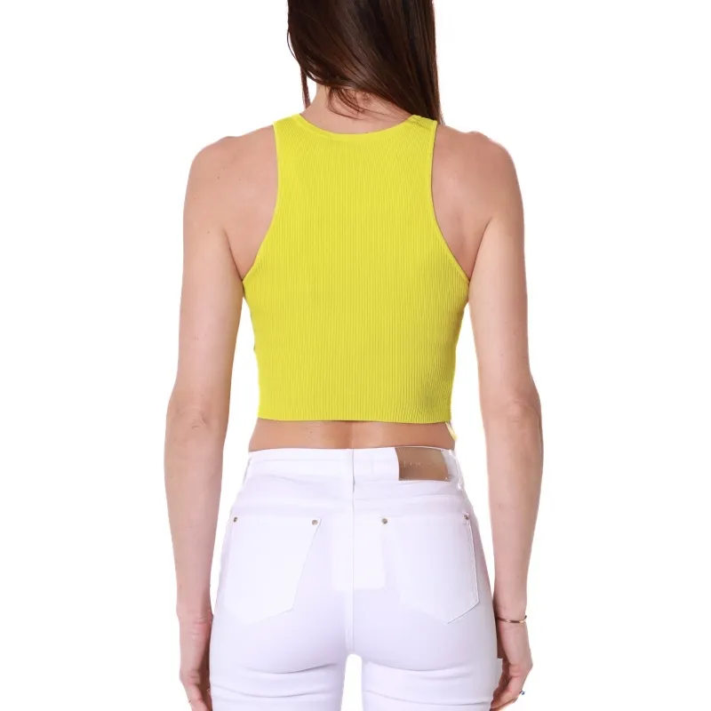 TOP CROPPED IN MAGLIA A COSTINE, GIALLO