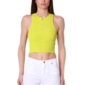 TOP CROPPED IN MAGLIA A COSTINE, GIALLO