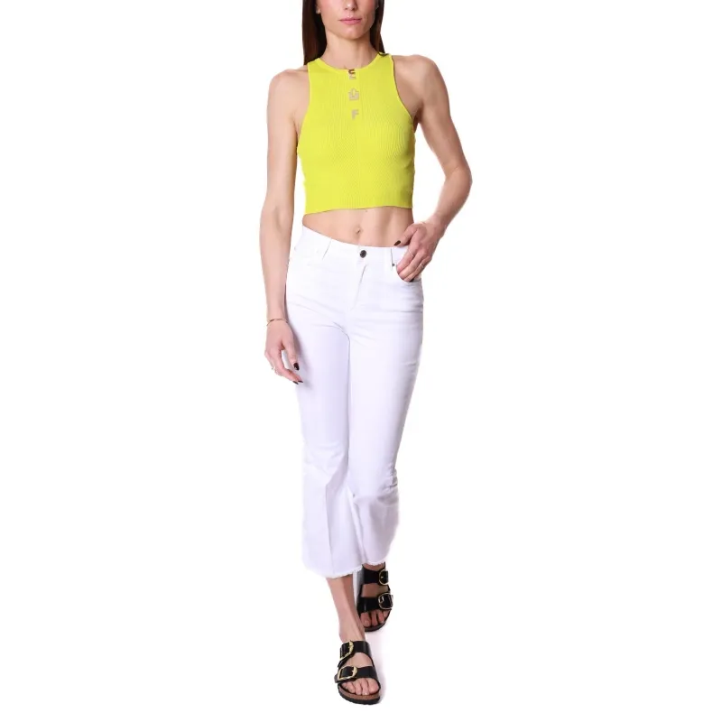 TOP CROPPED IN MAGLIA A COSTINE, GIALLO