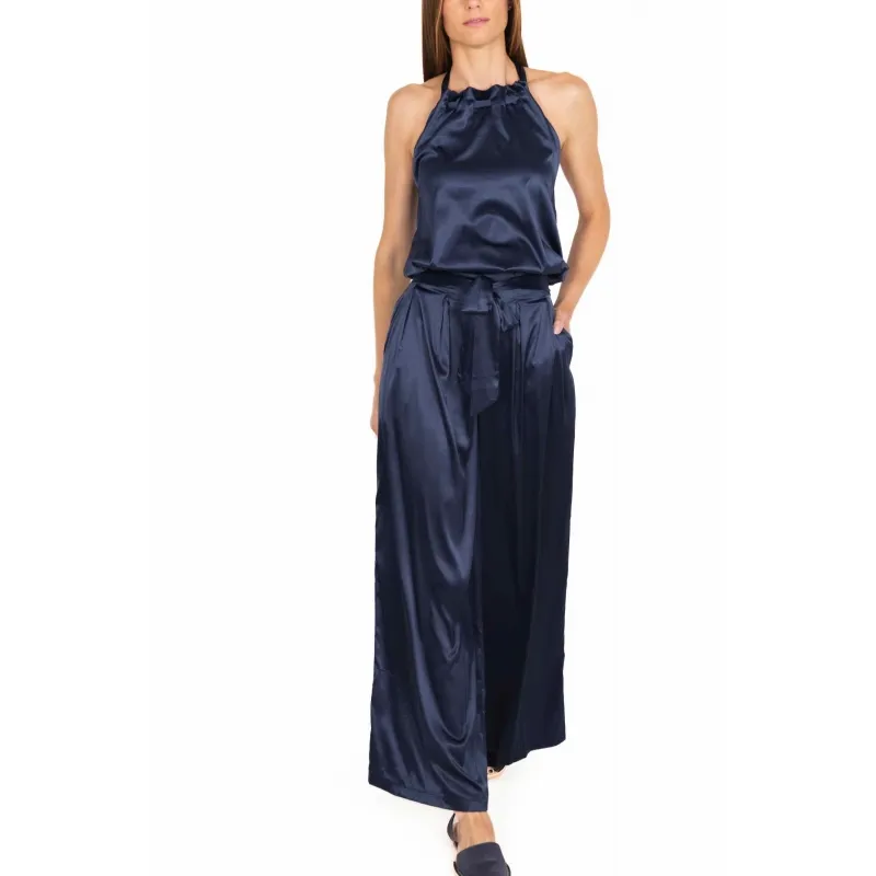 TOP CROPPED IN RASO SATIN, BLU