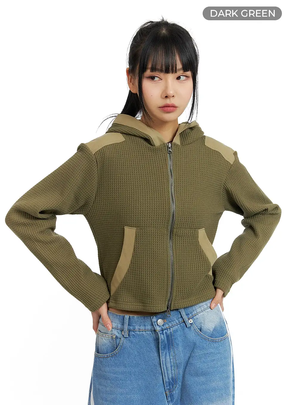 Two-Tone Cropped Hoodie Jacket CM407