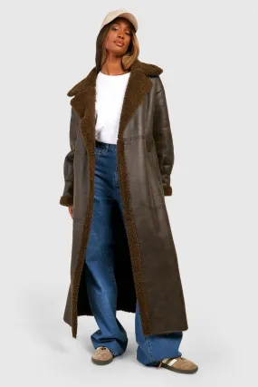 Vintage Look Maxi Aviator Coat