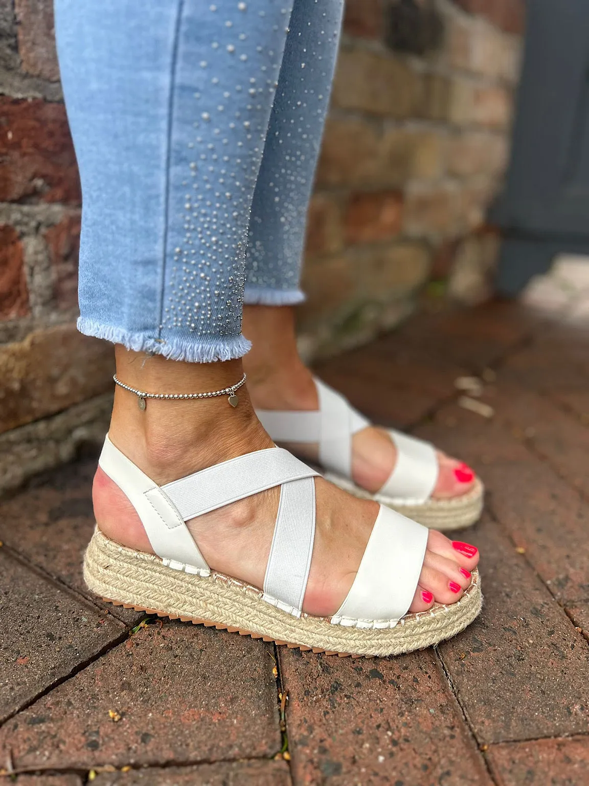 White Crossover Strap Sandal