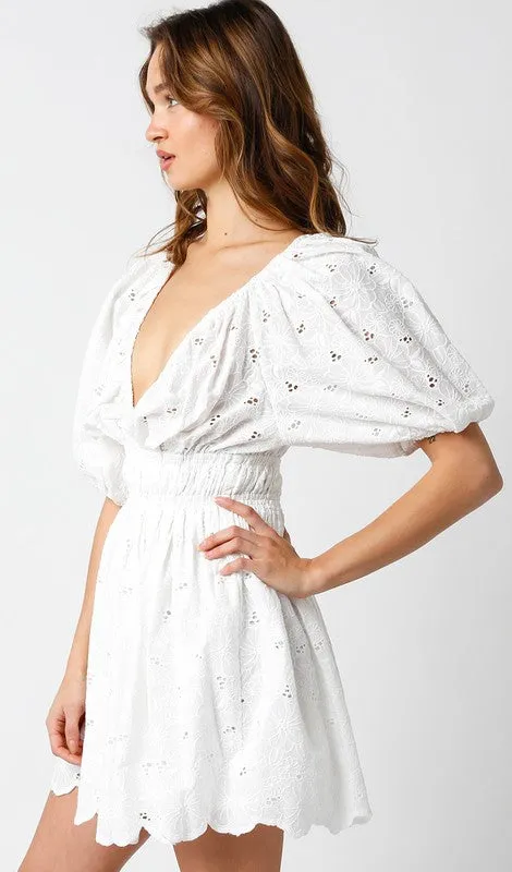 White Eyelet V-Neck Dress