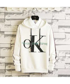 White OK letter pattern print pull over hoodies