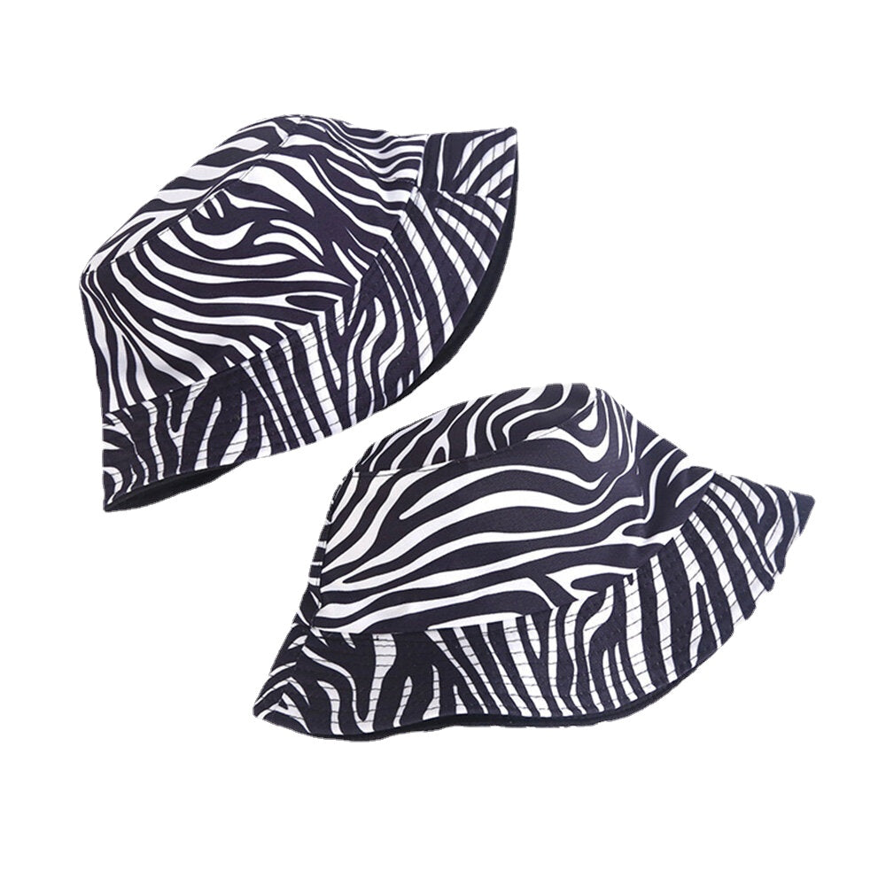 Women Double-Side-Wear Zebra Cow Panda Pattern Print Bucket Hat Fashion Casual All-match Sunscreen Beach Hat