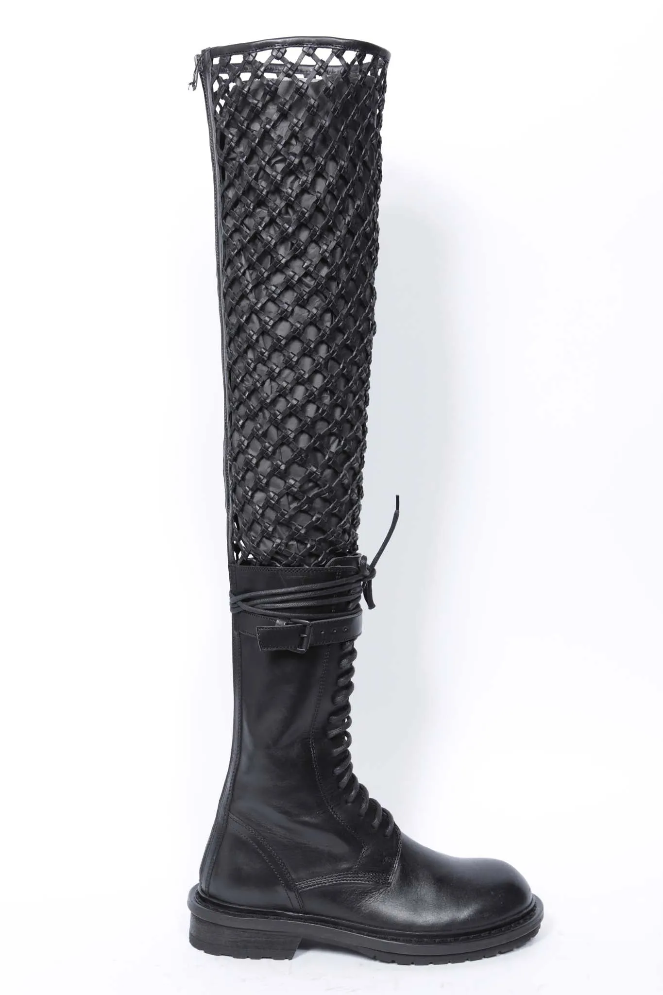 WOMENS RUNWAY NET LACED HIGH ZIP BOOTS - TUCSON NERO