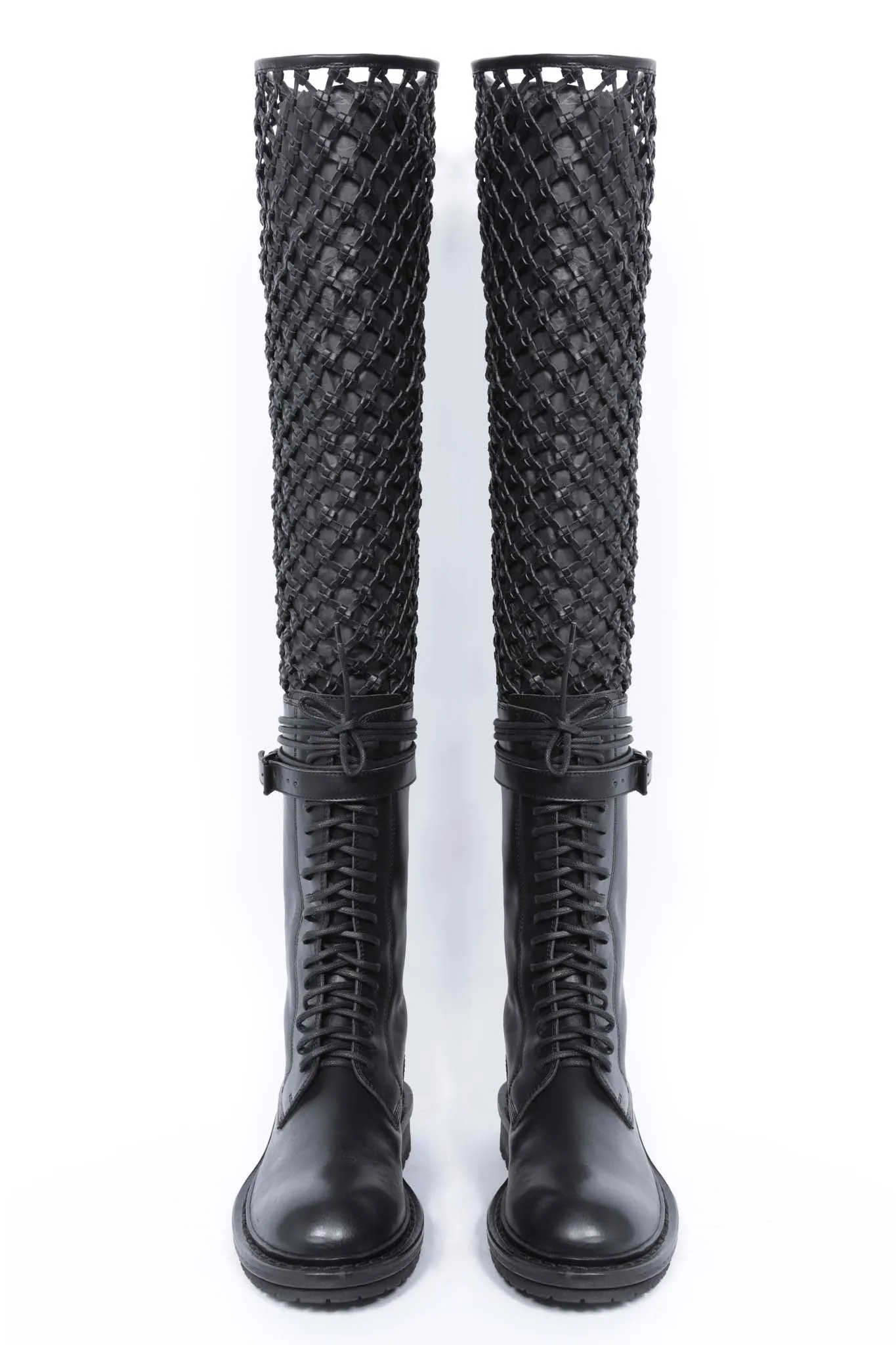 WOMENS RUNWAY NET LACED HIGH ZIP BOOTS - TUCSON NERO