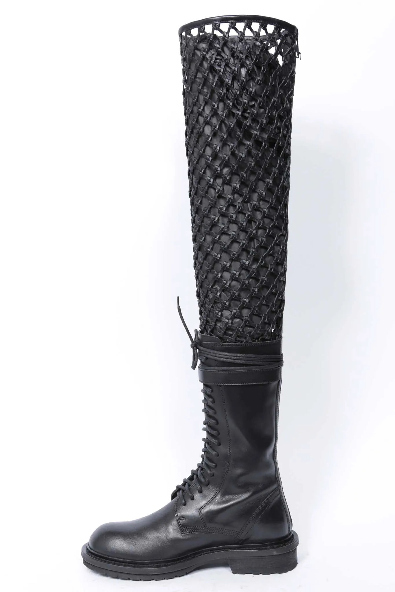 WOMENS RUNWAY NET LACED HIGH ZIP BOOTS - TUCSON NERO