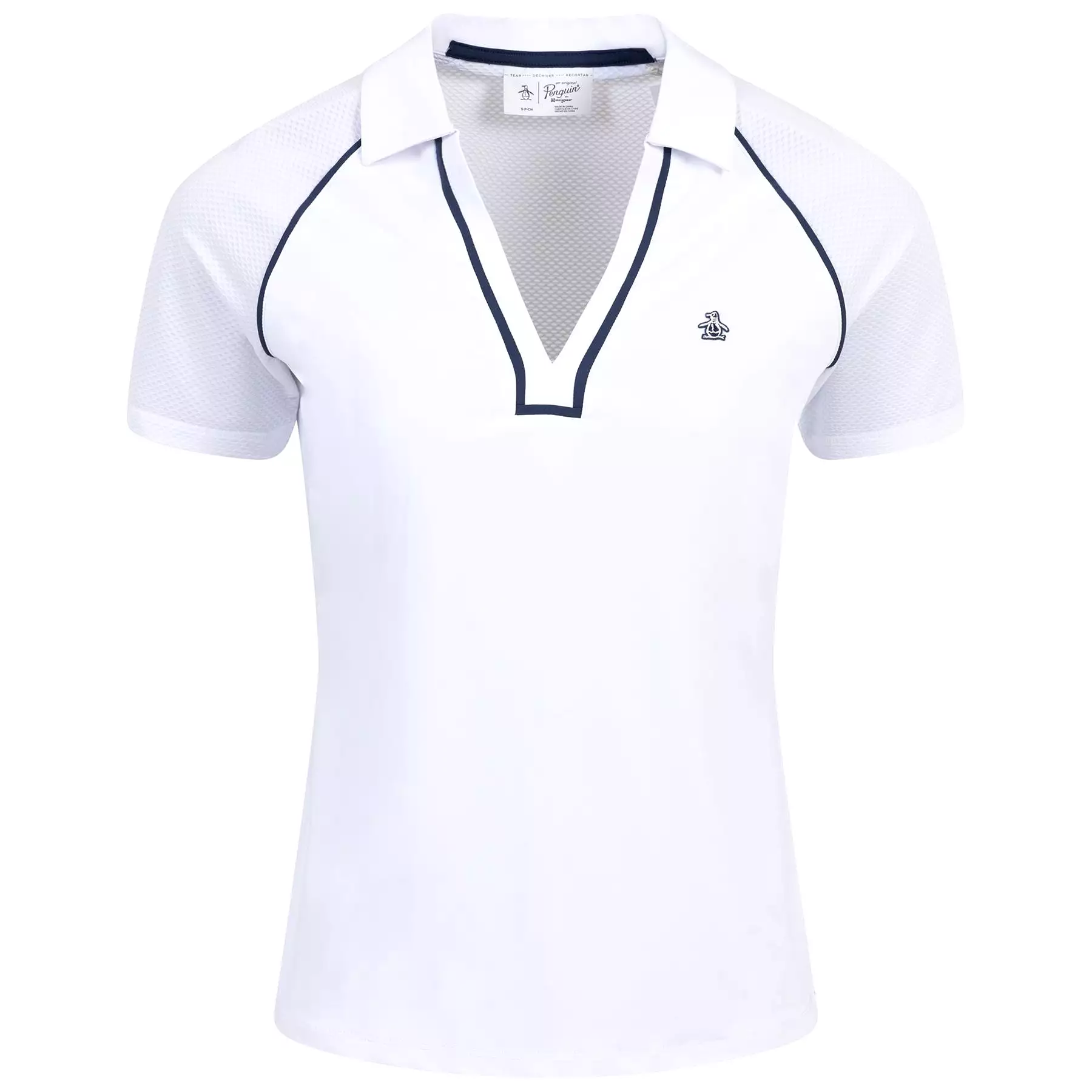 Womens V-Neck Mesh Block Polo Bright White - SS24