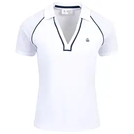 Womens V-Neck Mesh Block Polo Bright White - SS24