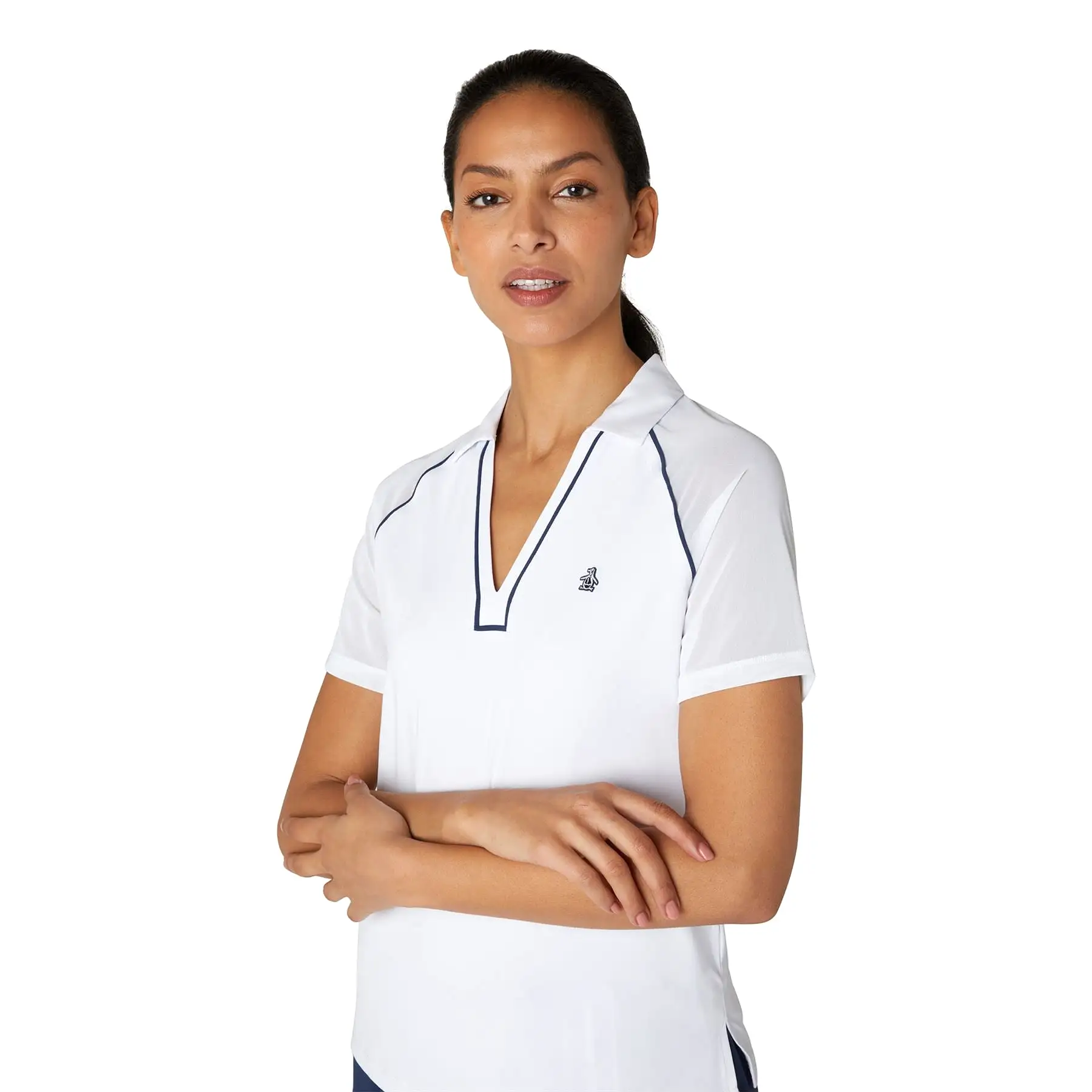 Womens V-Neck Mesh Block Polo Bright White - SS24