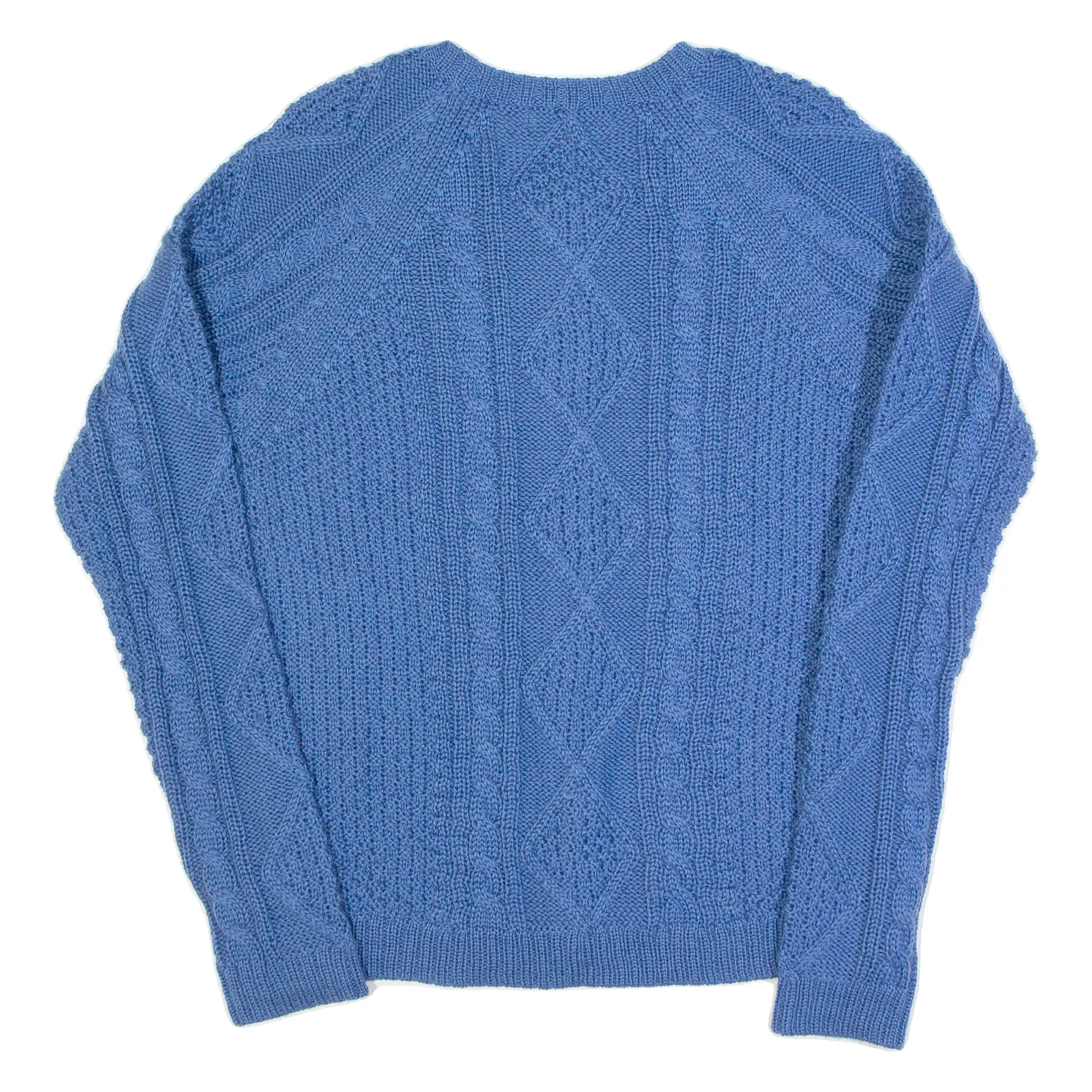 WOOLOVERS Womens Aran Cardigan Blue Cable Knit Wool S