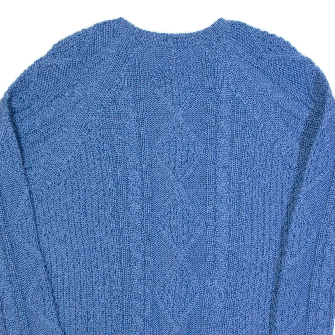 WOOLOVERS Womens Aran Cardigan Blue Cable Knit Wool S