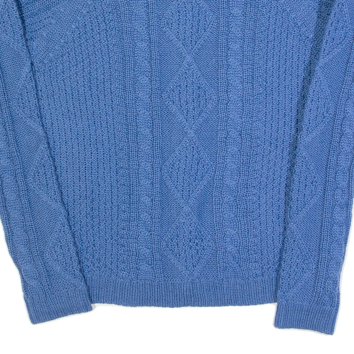 WOOLOVERS Womens Aran Cardigan Blue Cable Knit Wool S