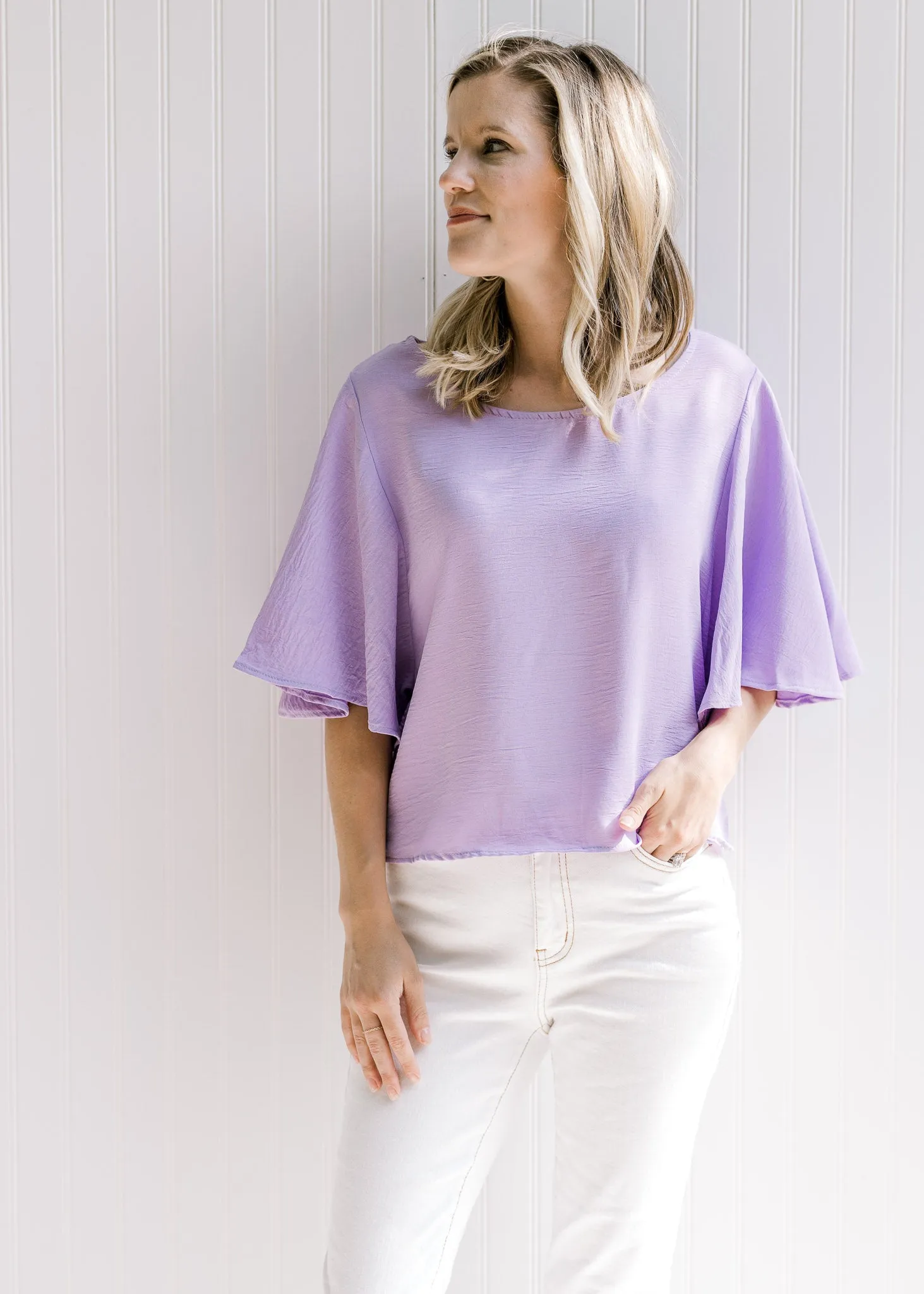 X Flattering Flowy Slightly Cropped Top in Lavender